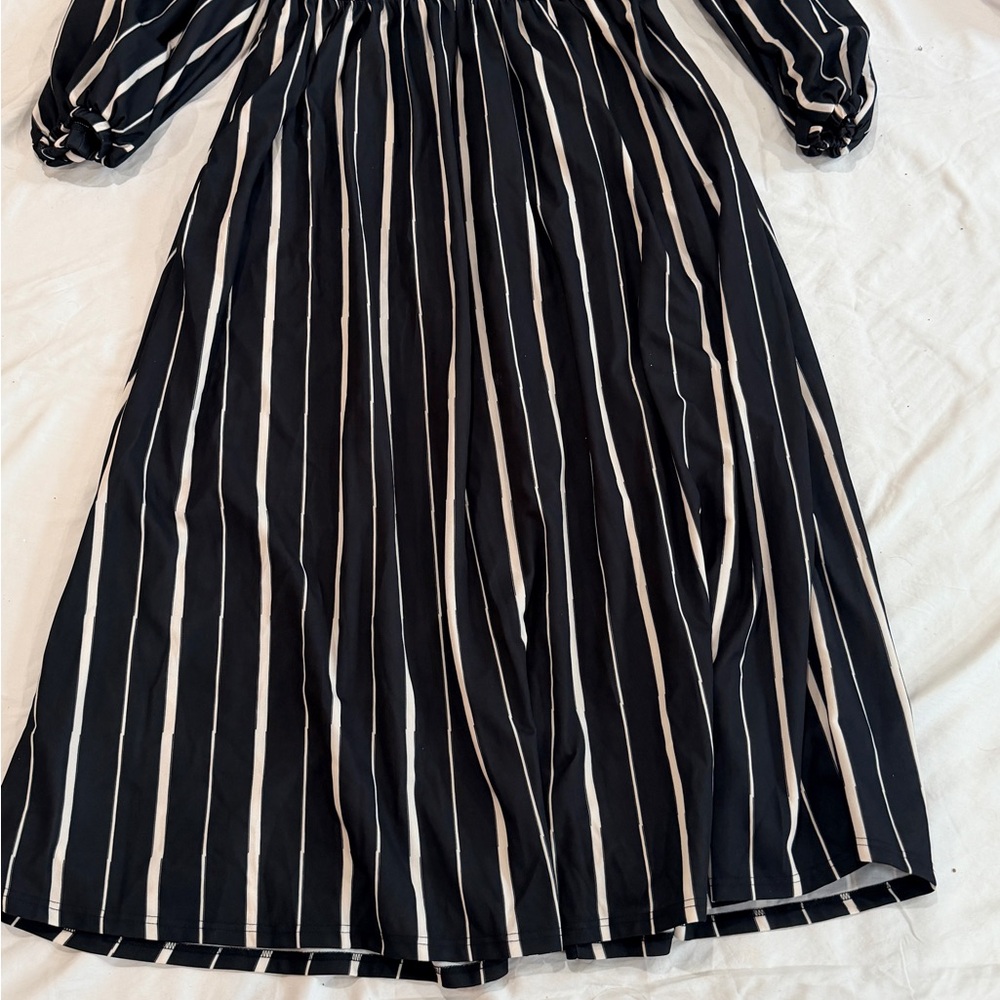 Elegant Black and White Striped Dress